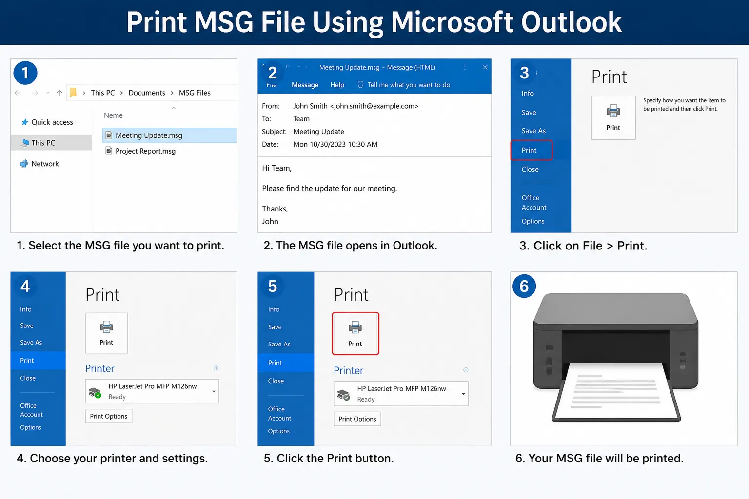 Print MSG File Using Microsoft Outlook
